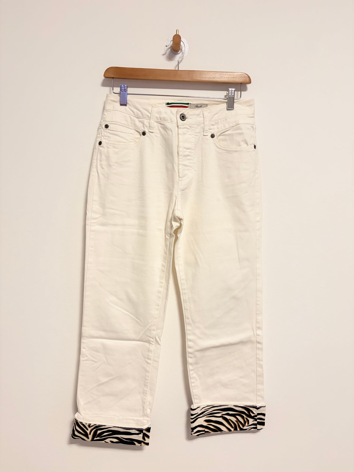 Please weiße Jeanshose Wide Leg gerades Bein Animalprint Gr. S
