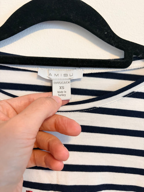 Amisu gestreiftes Longsleeve Pailletten Gr. XS blau weiß rot