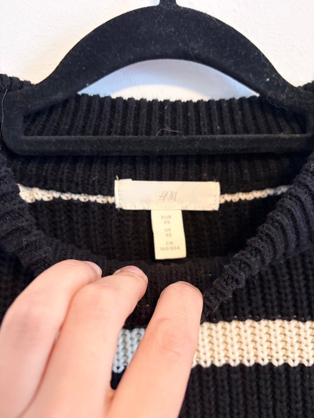 H&M gestreifter Strickpullover Creme schwarz oversize Grobstrick Gr. XS