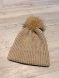 Zara Wintermütze beige Fellbömmel Gr. M Damen