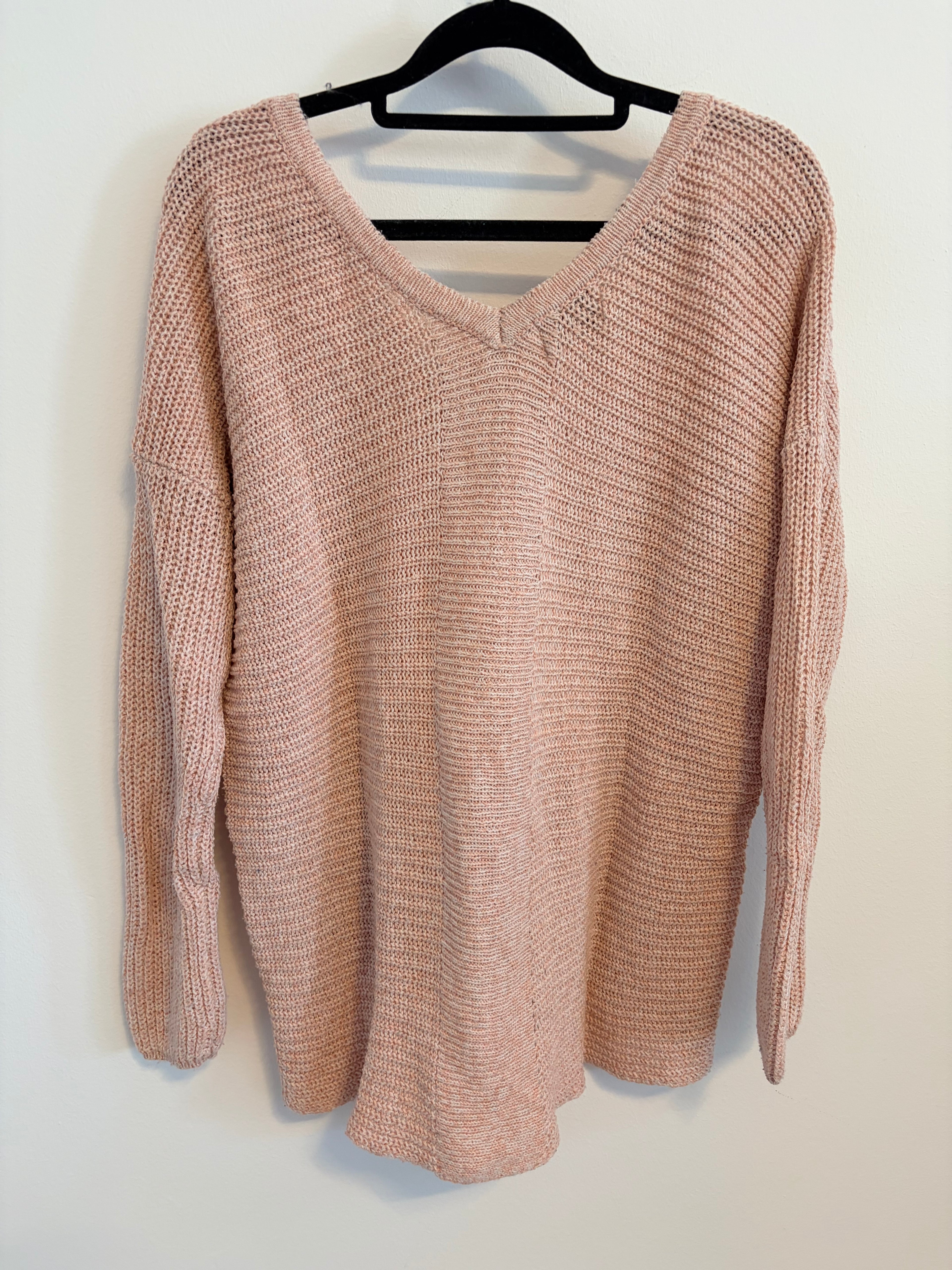 Only Strickpullover Grobstrick mit Schnürung rosa V Auschnitt Gr. S